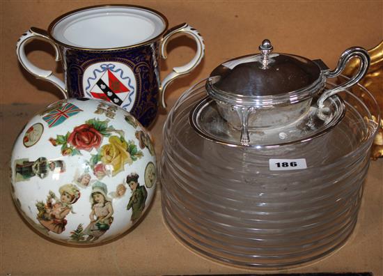 Set of Val St Lambert plate, Royal Crown Derby vase etc